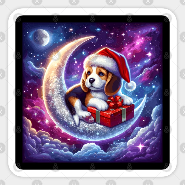 Beagle Dog On The Moon Christmas Sticker by Graceful Designs